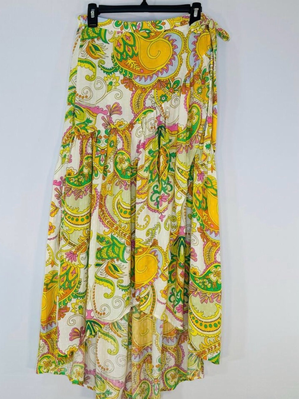 Haute Hippie Yellow Green Paisley Wrap Maxi Skirt